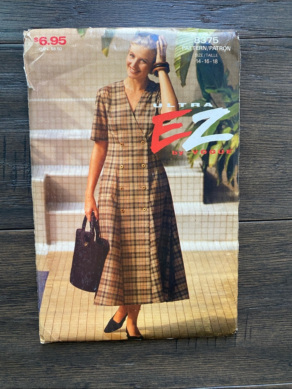 Vogue Ultra EZ Pattern Double-Breasted Midi Dress Womens Sz 14-18 1992 UNCUT